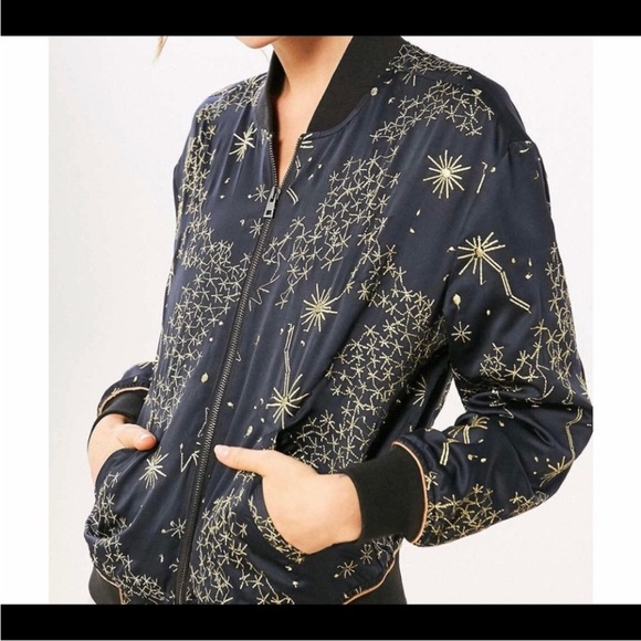 Urban Outfitters Silence + Noise Starry Night Black Bomber Jacket XS - Picture 3 of 4